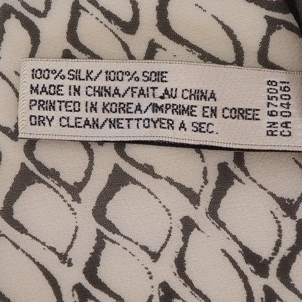Anne Klein 100% Silk Scarf Oblong Black & White Geometric Animal Print 11" x 53" - Picture 7 of 10